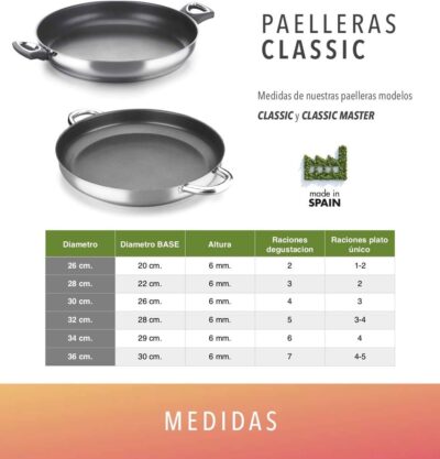 PAELLERA ALZA CLASSIC MASTER. PAELLERA fabricada en acero inoxidable 18/10, antiadherente triple capa, apta para todo tipo de cocina, INDUCCIÓN. Fácil Limpieza. Apto para lavavajillas.