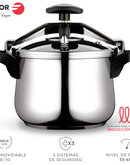 Fagor Clasica Olla a presión rápida, Acero Inoxidable 18/10, Apta para Todo Tipo de cocinas, INDUCCION Total. Fondo termodifusor IMPAKSTEEL máxima Resistencia, 3 Sistemas de Seguridad