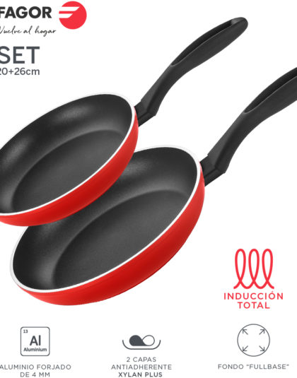 SARTEN FAGOR MAXIMA. Sartén antiadherente doble capa, aluminio forjado de 4mm espesor, compatible con toda clase cocina, inducción, fondo difusor de acero inoxidable. Apta lavavajillas