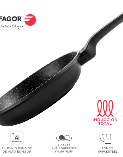 Fagor SARTEN ALUTHERM. Sartén Antiadherente Doble Capa, Aluminio Fundido de Alto Espesor, Compatible con Toda Clase Cocina, inducción, Fondo difusor IMPAKSTEEL. Apta lavavajillas