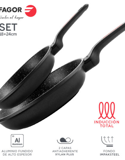 Fagor SARTEN ALUTHERM. Sartén Antiadherente Doble Capa, Aluminio Fundido de Alto Espesor, Compatible con Toda Clase Cocina, inducción, Fondo difusor IMPAKSTEEL. Apta lavavajillas