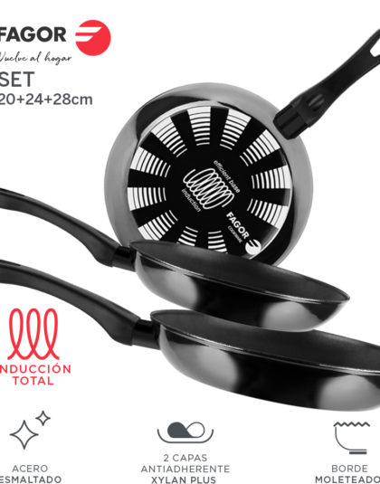 Fagor SARTEN INDUTHERM. Sartén Antiadherente Doble Capa, Acero esmaltado de 1,5mm de Espesor, 5 Capas de Recubrimiento, Compatible con Toda Clase de Cocina, inducción. Apta lavavajillas