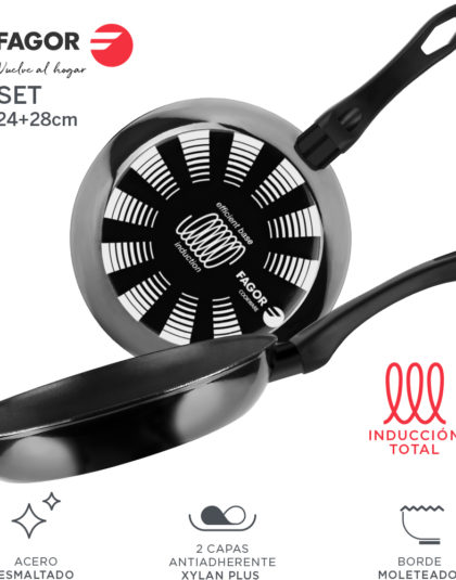 Fagor SARTEN INDUTHERM. Sartén Antiadherente Doble Capa, Acero esmaltado de 1,5mm de Espesor, 5 Capas de Recubrimiento, Compatible con Toda Clase de Cocina, inducción. Apta lavavajillas