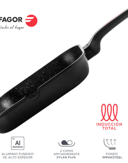 SARTEN FAGOR ALUTHERM. Sartén antiadherente doble capa, aluminio fundido alto espesor, compatible con toda clase cocina, inducción, fondo difusor IMPAKSTEEL. Apta lavavajillas