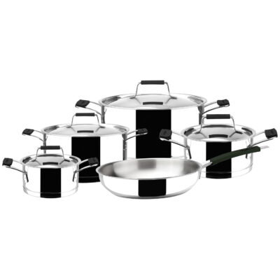 BATERÍA MAGEFESA PREMIER BLACK, 9 piezas kit de cacerolas + sartén + tapas, Acero inoxidable, Apto para todo tipo de cocinas, INDUCCIÓN. tipo de cocinas gas, vitroceramica, INDUCCIÓN. Apto para lavavajillas.