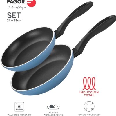 MAGEFESA ® Sabor set de sartenes 18 + 22 cm, antiadherente triple capa,  fabricada en acero inoxidable, compatible con todo tipo de fuego y  lavavajillas, incluido inducción, fácil limpieza - Menajeando