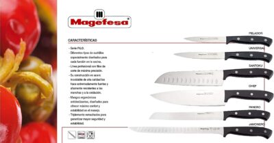 Cuchillo MAGEFESA Filo Acero Inoxidable, Línea Profesional con Filo de Corte de máxima precisión, Mango ergonómico, fácil Limpieza, Triplemente remachados (Pack 6 Cuchillos)
