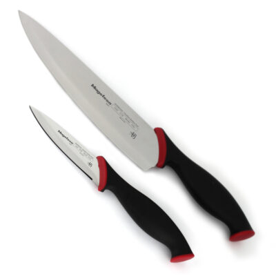 Cuchillos de cocina MAGEFESA ALVARO BARRIENTOS, Set 2 cuchillos PELADOR, CHEF, Acero inoxidable de alta calidad, con mangos antideslizantes de fácil manejo.