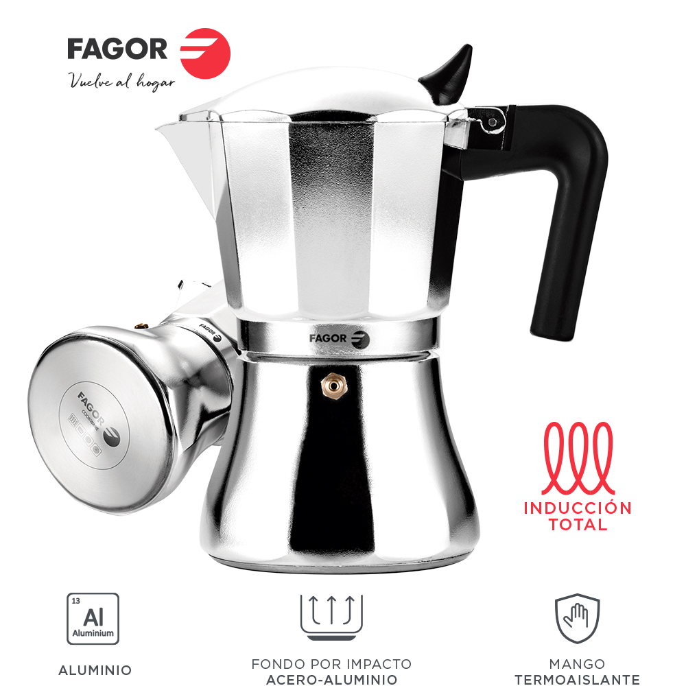 Fagor Cupy Cafetera Italiana, Inducción, Aluminio, Express, 9 Tazas Café,  Apta para todas las Cocinas, Vitrocerámica