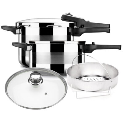 Olla a presión ALZA TITAN PLUS 4 + 6 L + Tapa de cristal + cestillo