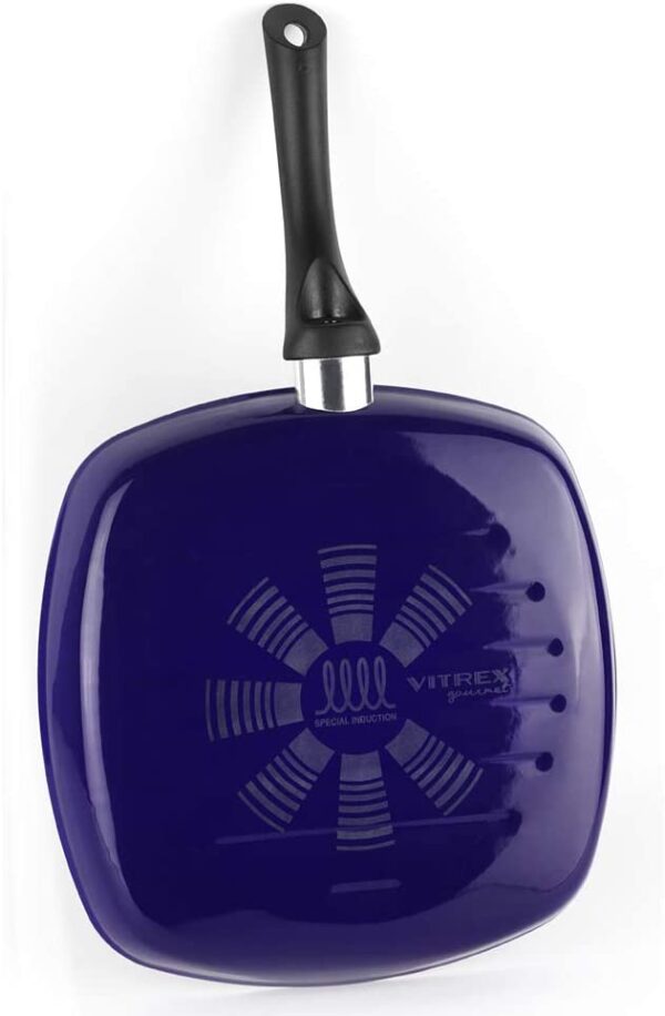 SARTEN ASADOR VITREX MARSEILLE. SartÁ©n antiadherente doble capa, acero vitrificado, compatible con todo tipo de fuego, incluido inducción. Apta para lavavajillas. Mango ergonómico (SARTEN AZUL, 27_cm)