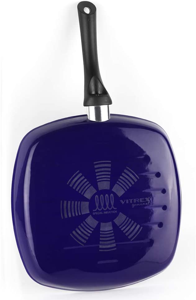 SARTEN ASADOR VITREX MARSEILLE. SartÁ©n antiadherente doble capa, acero vitrificado, compatible con todo tipo de fuego, incluido inducción. Apta para lavavajillas. Mango ergonómico (SARTEN AZUL, 27_cm)
