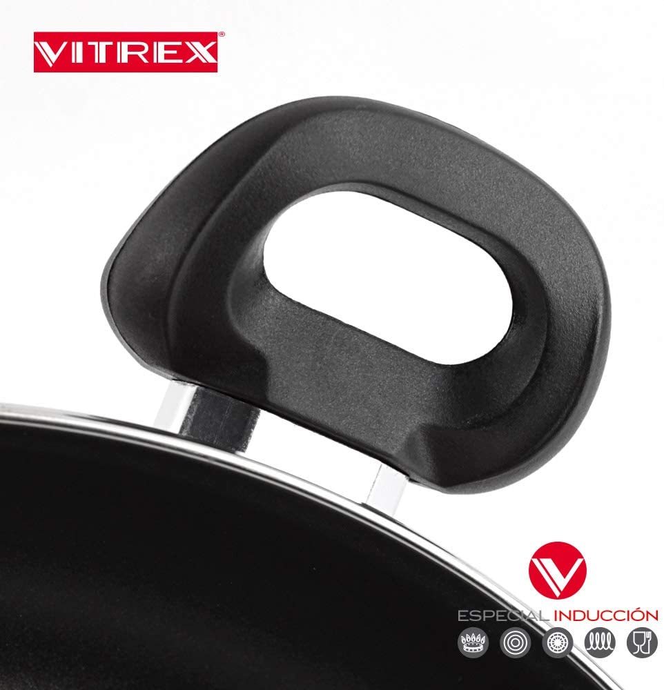 PAELLERA VITREX MARSEILLE. Paellera antiadherente doble capa, acero vitrificado, compatible con todo tipo de fuego, incluido inducción. Apta para lavavajillas. Mango ergonómico (PAELLERA AZUL, 34_cm)