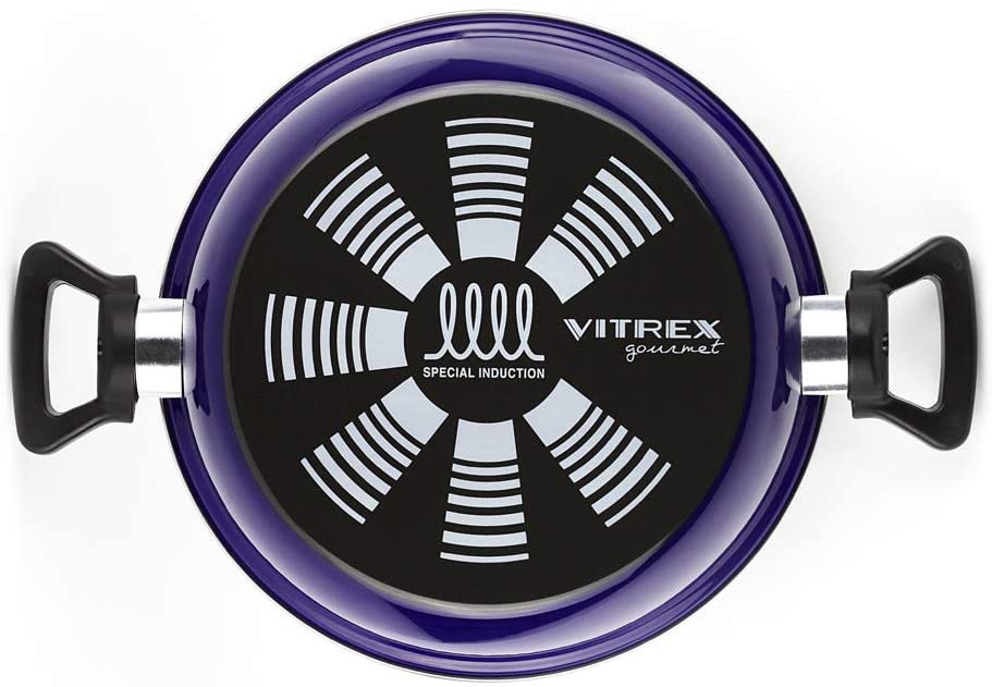 CACEROLA VITREX MARSEILLE. SartÁ©n antiadherente doble capa, acero vitrificado, compatible con todo tipo de fuego, incluido inducción. Apta para lavavajillas. Mango ergonómico (TARTERA AZUL, 26_cm)