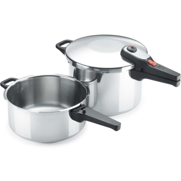 DaliaÂ® D4+6 olla a presión super rápida de 4 y 6 Litros, dos cuerpos, fabricada en acero inoxidable, apta para todo tipo de cocinas, especial inducción, 3 sistema de seguridad, olla express