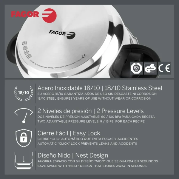 FAGOR+COOKWARE+OLLA+EXPRESS+FUTURE+ACERO+INOXIDABLE+IDUCCION 1