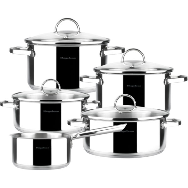 BaterÁ­a de cocina MAGEFESA MAG 9 piezas, fabricada en Acero Inoxidable, Compatible con gas, vitrocerámica, elÁ©ctricas e inducción.