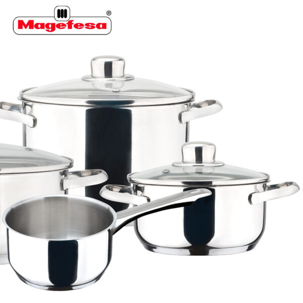 MAGEFESA DUX â€“ BaterÁ­a de cocina MAGEFESA DUX 7 piezas está Fabricada en Acero Inoxidable 18/10, Compatible con Todo Tipo de Fuego. Fácil Limpieza y Apta lavavajillas.