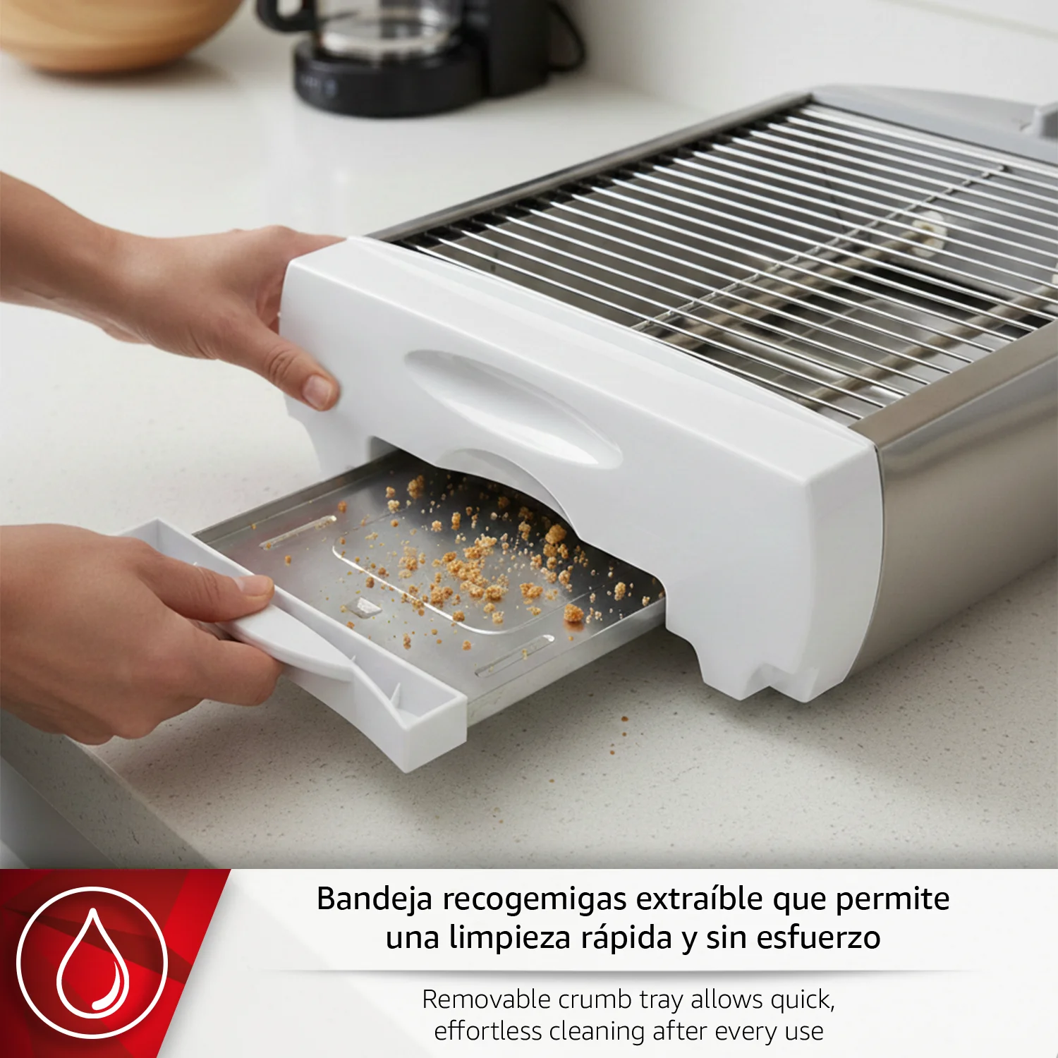 Magefesa Sun Up - Tostadora Horizontal para 4 Tostadas/Rebanadas, 600W, Bandeja Recogemigas, Temporizador, Todo Tipo de Panes, 5 Niveles de Tostado - Imagen 5