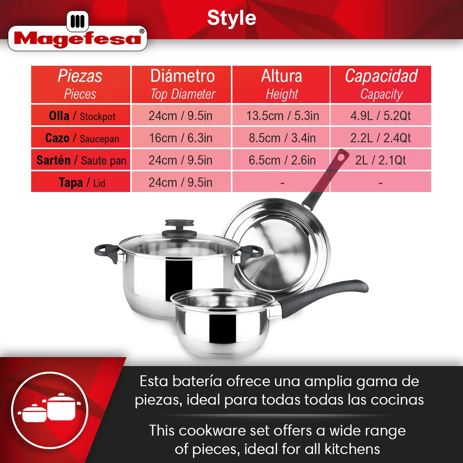 MAGEFESA+BATERIA+STYLE+4+PIEZAS+ACERO+INOXIDABLE 1