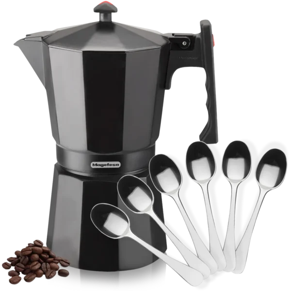 MAGEFESA+CAFETERA+COLOMBIA+NOIR+ALUMINIO+PORTADA 2 cucharillas moka