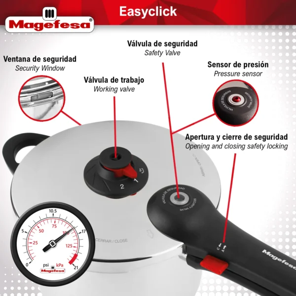 MAGEFESA+OLLA+EXPRESS+EASYCLICK+RAPIDA+ACERO+INOXIDABLE 6