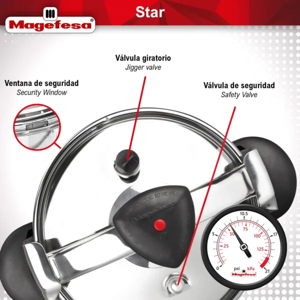 MAGEFESA+OLLA+EXPRESS+STAR+RECTA+TRADICIONAL+ACERO+INOXIDABLE 6