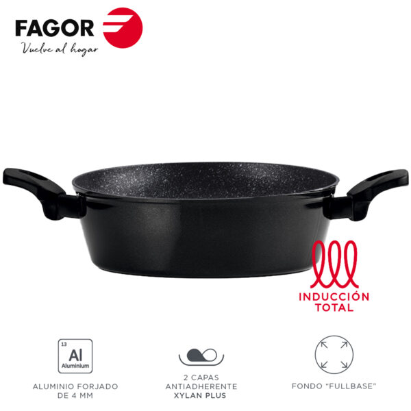 Tartera Fagor Vivant con Antiadherente Doble Capa, Aluminio Forjado de 3 mm Espesor, Compatible con Toda tipo de Cocina, inducción, Fondo difusor de Acero Inoxidable. Apta lavavajillas