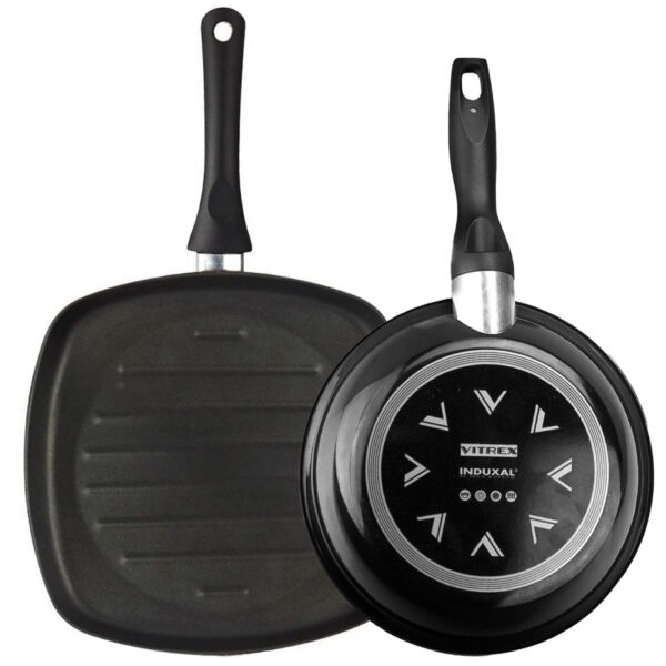 VITREX Maison Noir - SartÁ©n de 24cm y asador de 27cm, con antiadherente doble capa, acero vitrificado, compatible con todo tipo de cocinas