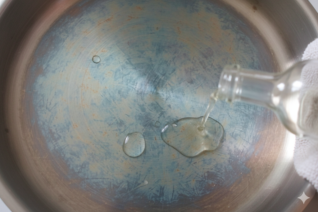 cómo limpiar el fondo azulado de una cazuela de acero inoxidable con vinagre y agua